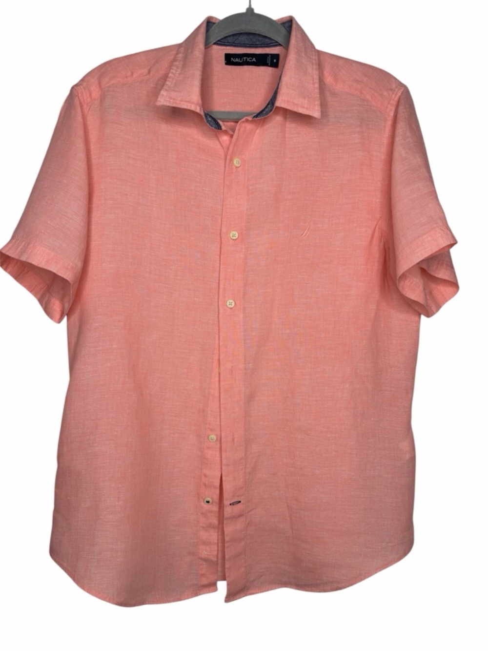 Nautica Linen Button-Up Shirt Men’s Medium Pink Short Sleeve Summer Casual